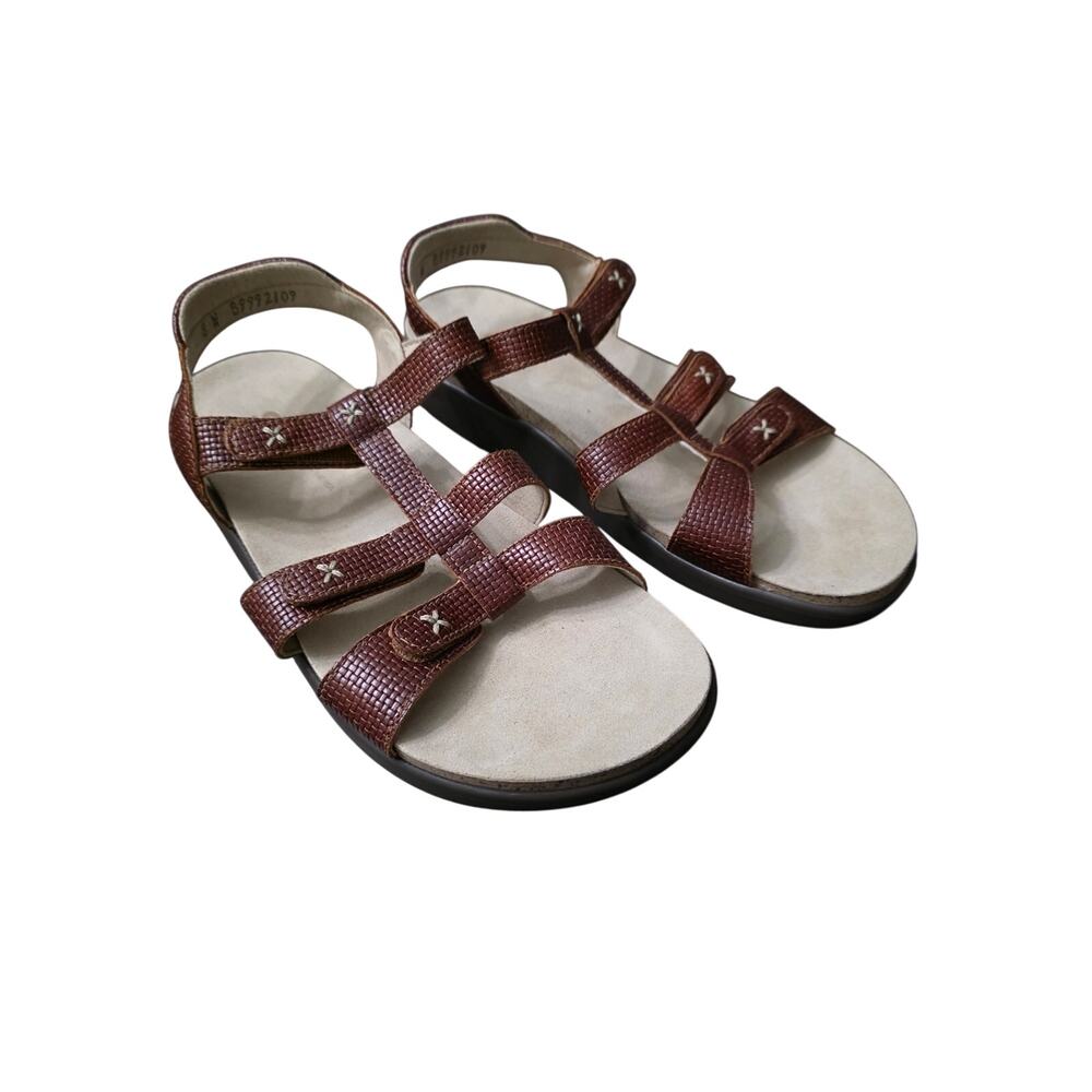 SAS Sorrento T-Strap Sandals Woven Brandy Brown Size 8 Wide